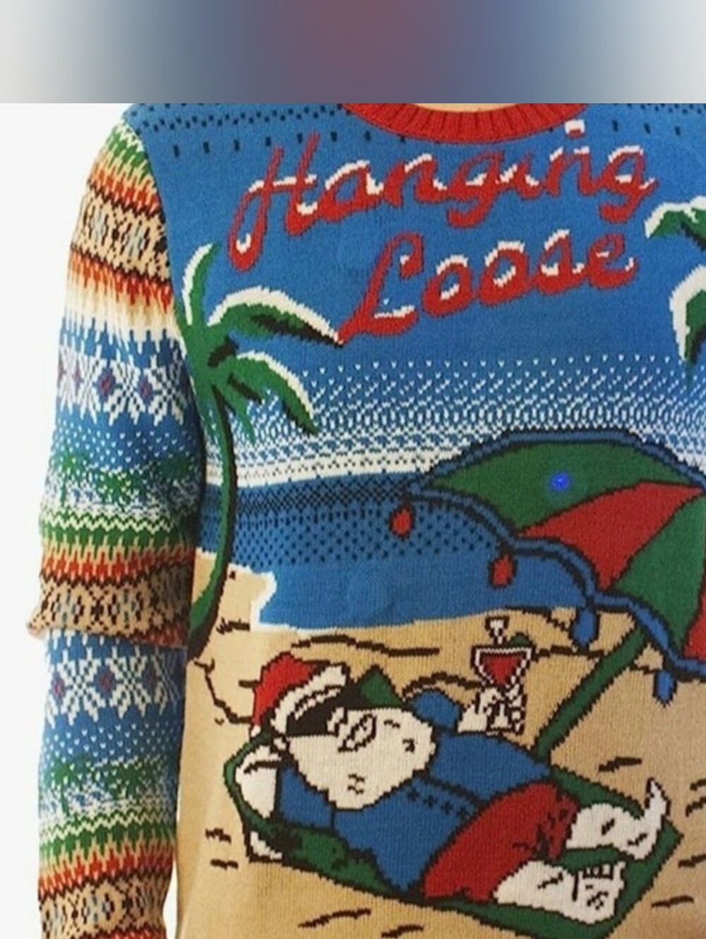 Ugly Christmas Sweater Blue 'Hanging Loose For The Holidays' Lightup Sweater